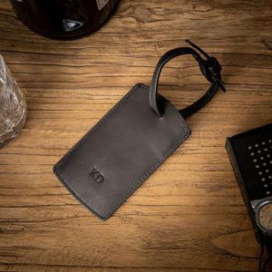 Black Leather Luggage Tag with Monogram