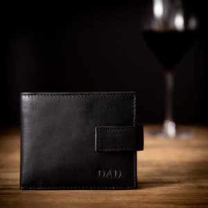 Black Leather Wallet with Monogram