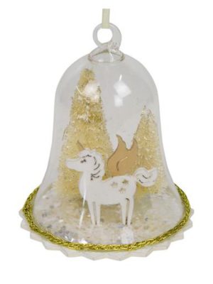Clear Bell Hanging Ornament with Gold Trees & Castle - 12cm
