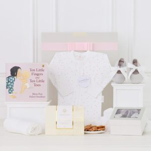 Embroidered Initial Baby Girl Shoes Hamper in Silver
