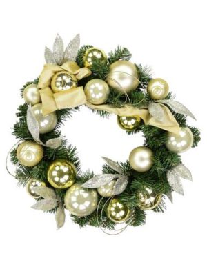 Gold & Champagne Bauble Pre-Decorated Pine Wreath - 48cm