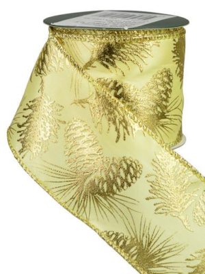 Gold & Champagne Pine Cone Design Ribbon - 3m