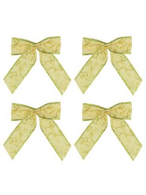 Gold Fabric With Gold Glitter Pattern Fabric Bows - 6 x 15cm