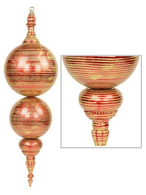 Large Metallic Apple Red Display Finial With Gold Glitter Striping - 85cm