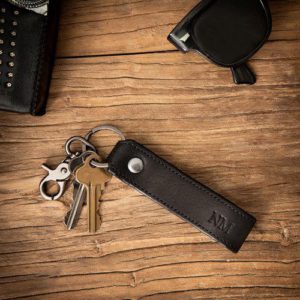 Personalised Black Clip Leather Keyring