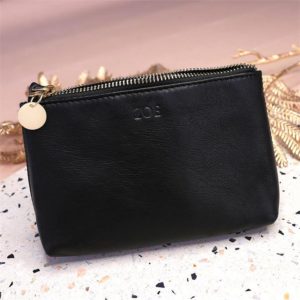 Personalised Black Leather Cosmetic Pouch