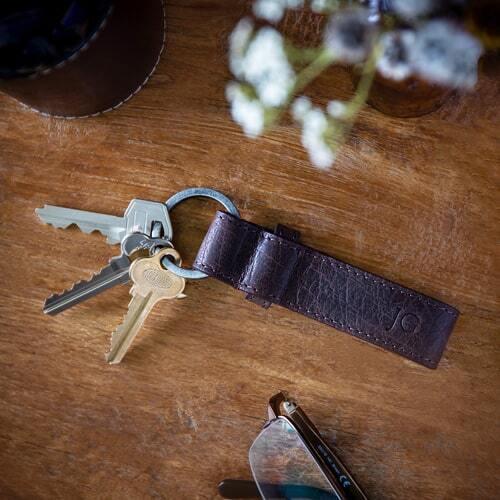 Personalised Brown Leather Buckle Strap Keyring