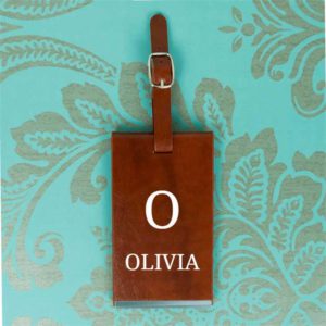 Personalised Initial and Name Brown Luggage Tag