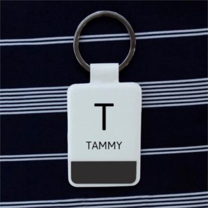 Personalised Initial and Name White Key Ring