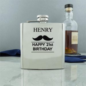 Personalised Moustache Conventional Hip Flask