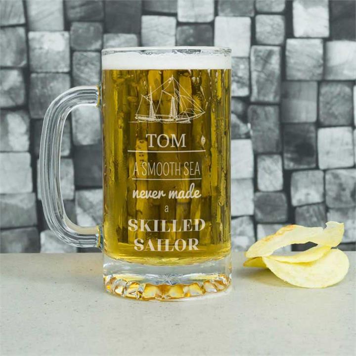 Smooth Sea And Skilled Sailor Personalised Beer Glass