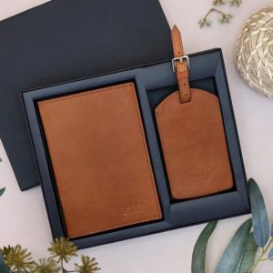 Tan Leather Personalised Passport & Luggage Set