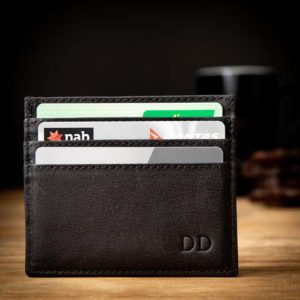 Black Leather Card Holder with Personalised Monogram