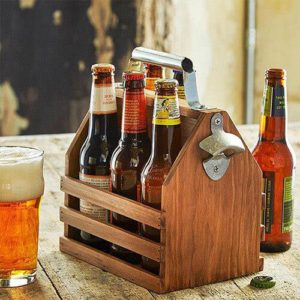 Bottle Caddy Wood with Opener